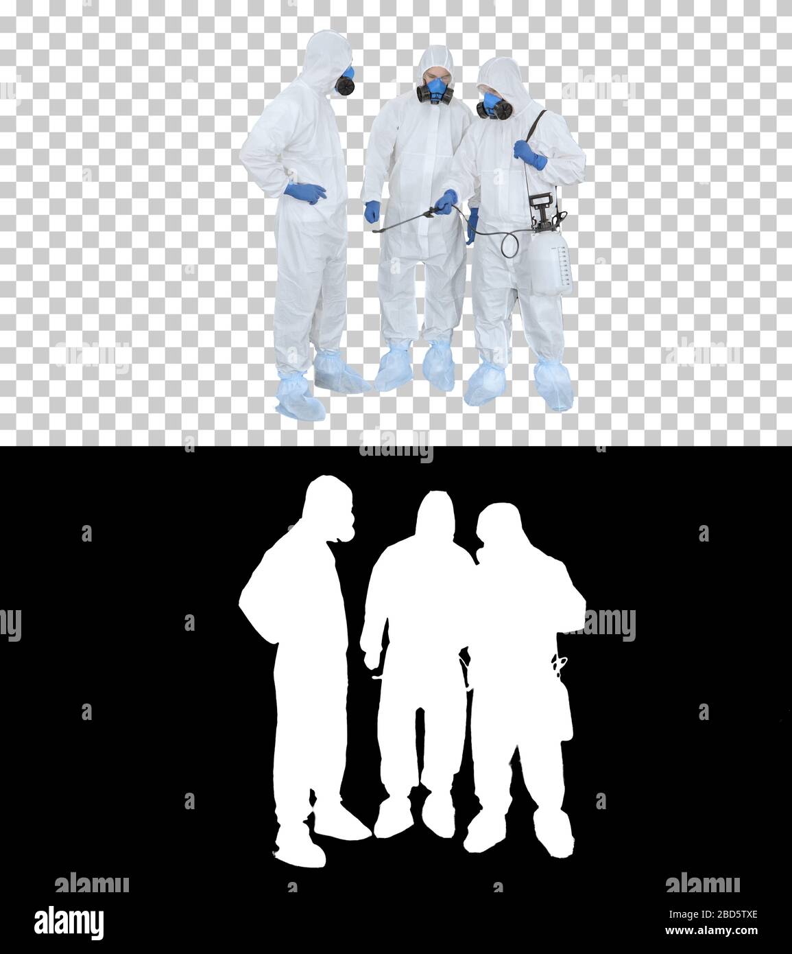 Désinfection nécessaire le docteur en uniforme de protection appelle son colle Banque D'Images