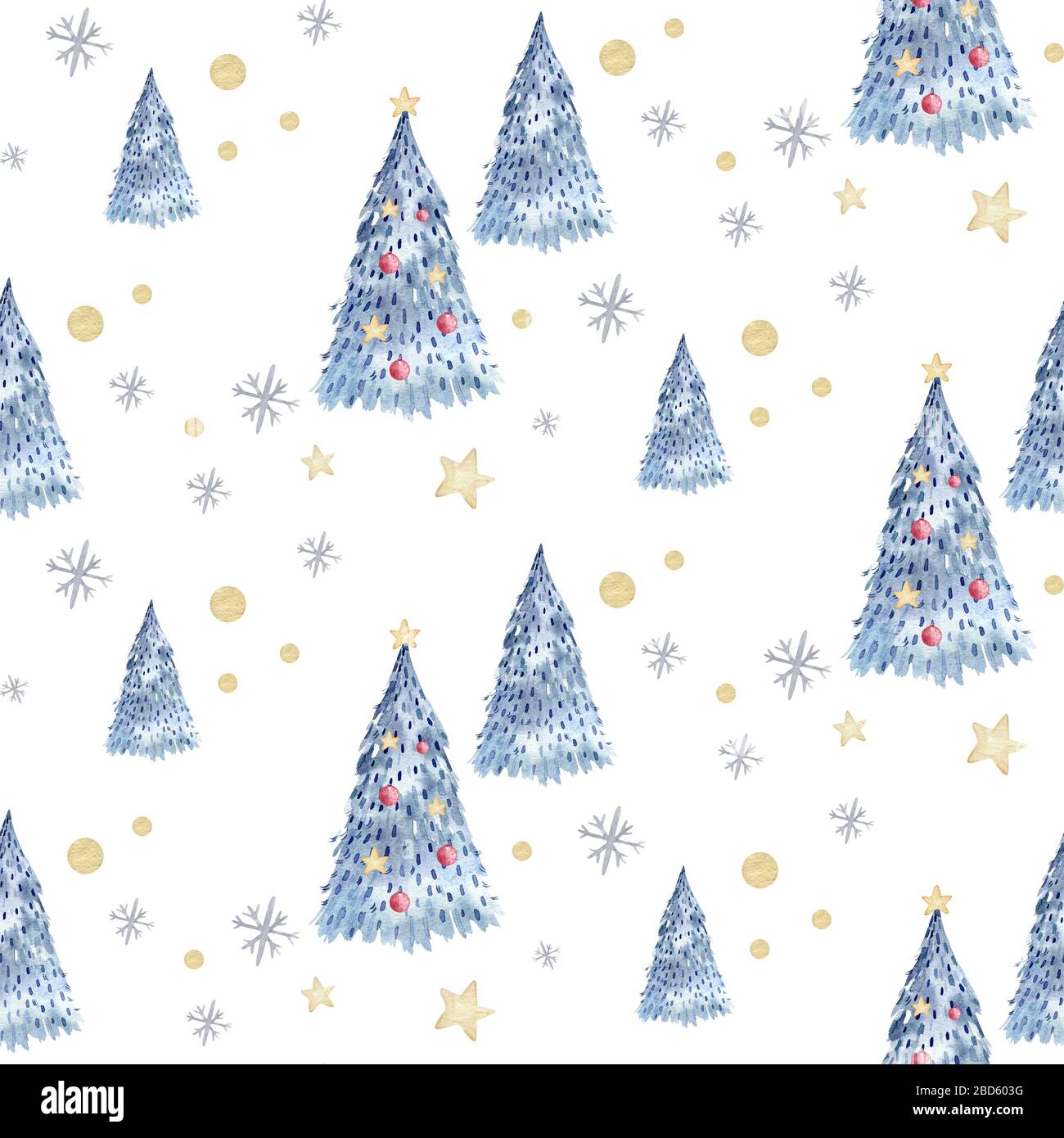 Aquarelle de Noël transparente avec motif arbre, flocons de neige, des branches. Penguin hiver neige hand drawn Banque D'Images