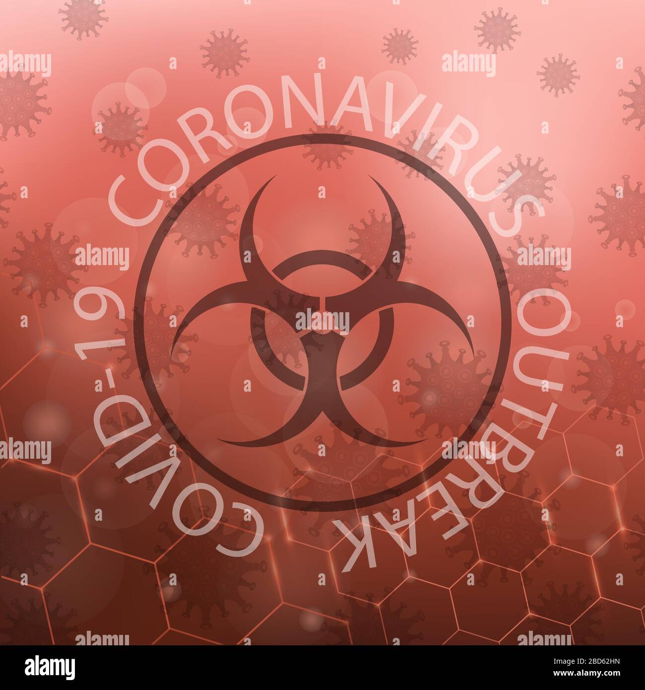 Stop Pandemic Novel Coronavirus Sign and Biohazard logo on Red Background. COVID-19 Illustration de Vecteur