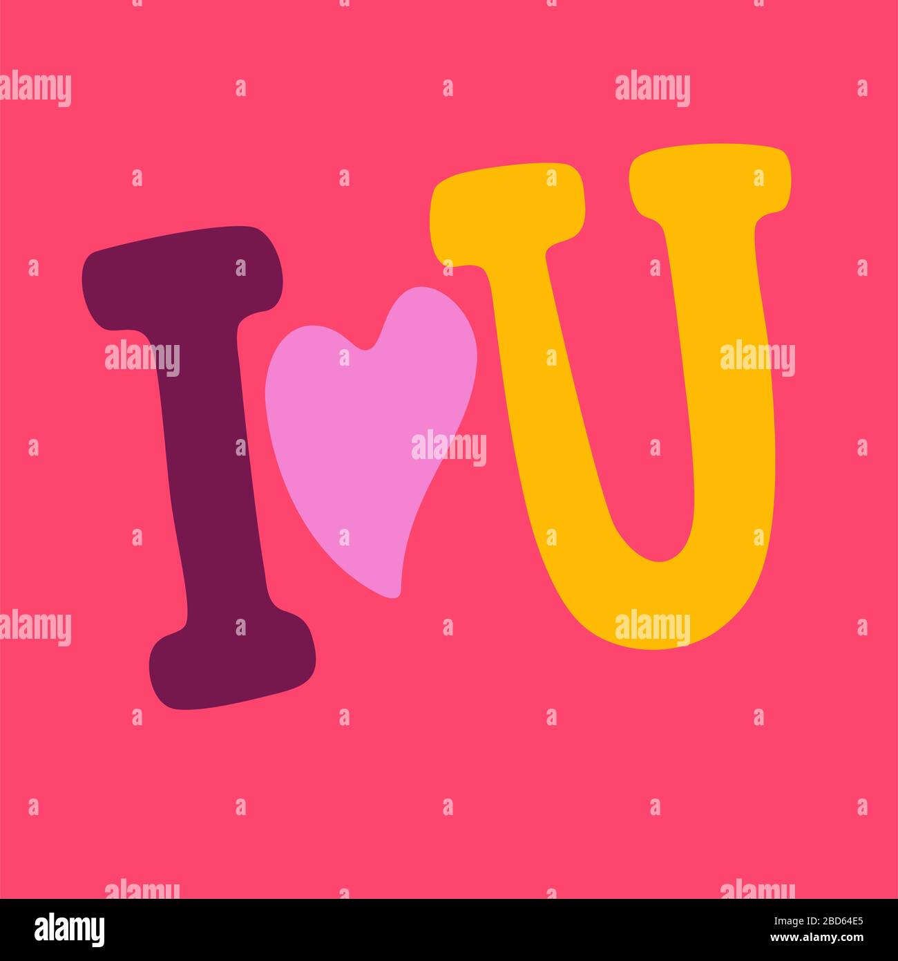 Bonne Saint Valentin. Je t'aime. Illustration vectorielle sur fond rose vif. Lettres dessinées à la main pour la Saint Valentin. Message d'accueil Typographie pour Illustration de Vecteur