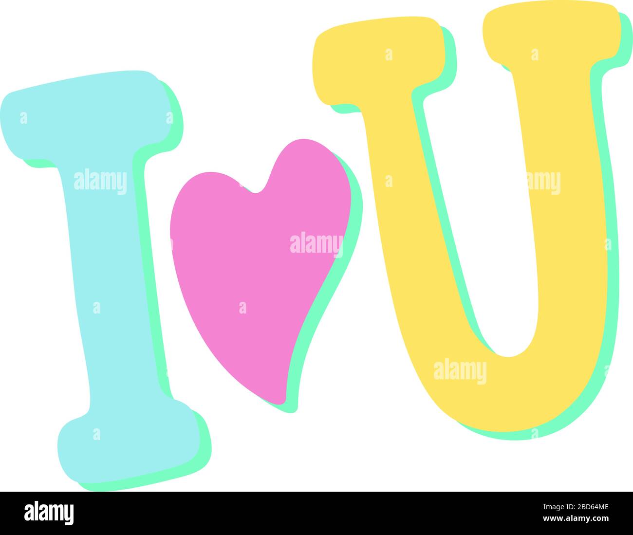 Je t'aime. Illustration vectorielle. Lettres néon de Happy Valentines Day. Lettre bleue I, signe de coeur rose et lettre jaune U Illustration de Vecteur