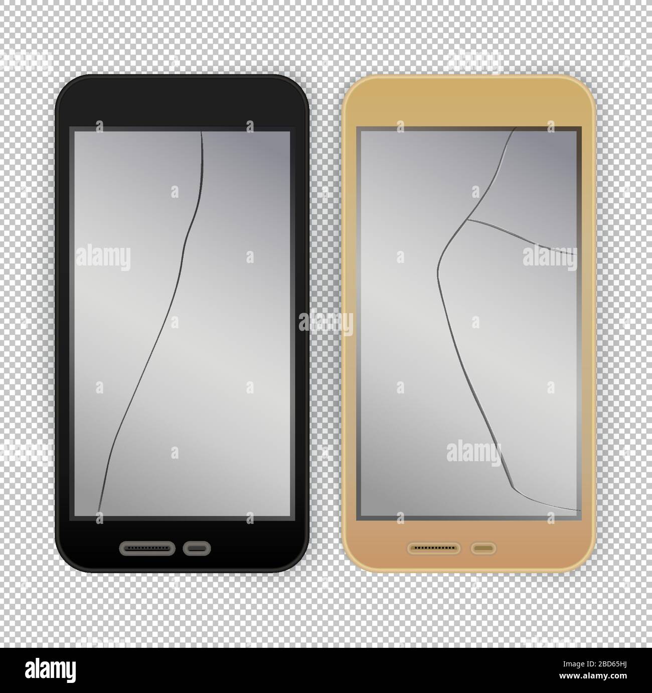 Téléphones mobiles cassés isolés sur fond transparent. Réparer l'icône du téléphone portable avec ombre. Illustration vectorielle Illustration de Vecteur