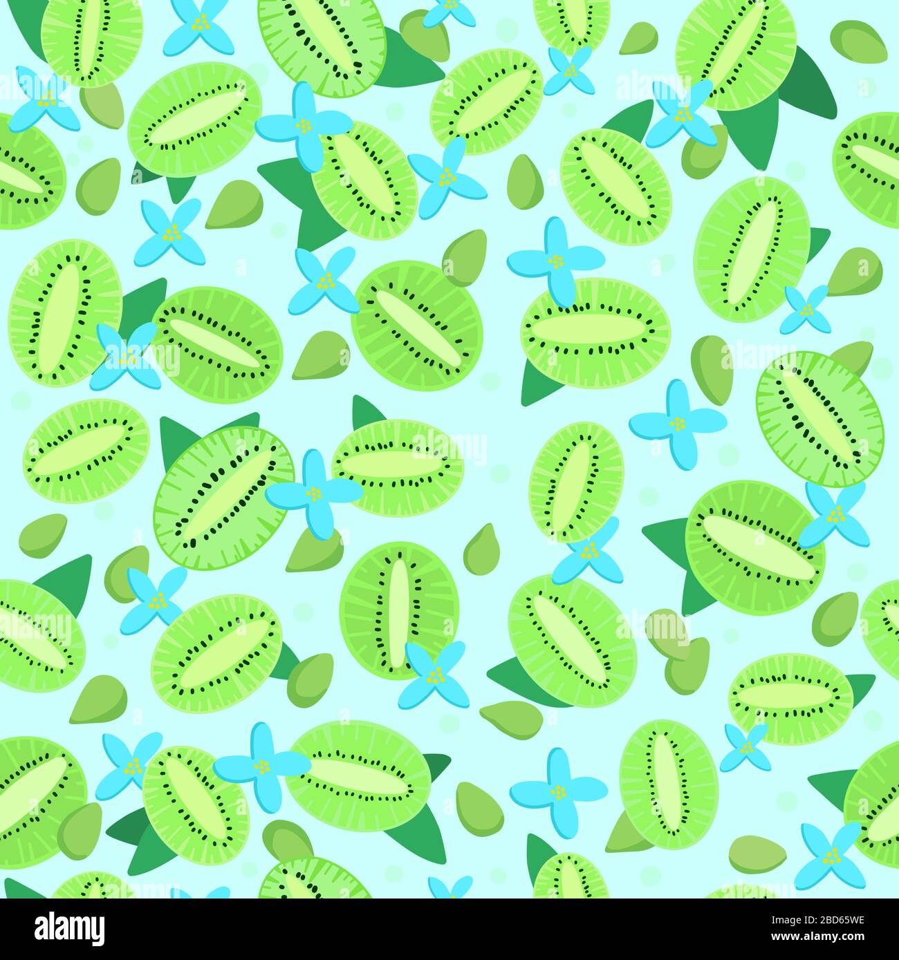 Motif kiwi vert d'été sans couture. Texture bleu vif. Nourriture végétarienne saine. Fruits et baies frais et jus de fruits. Illustration vectorielle Illustration de Vecteur