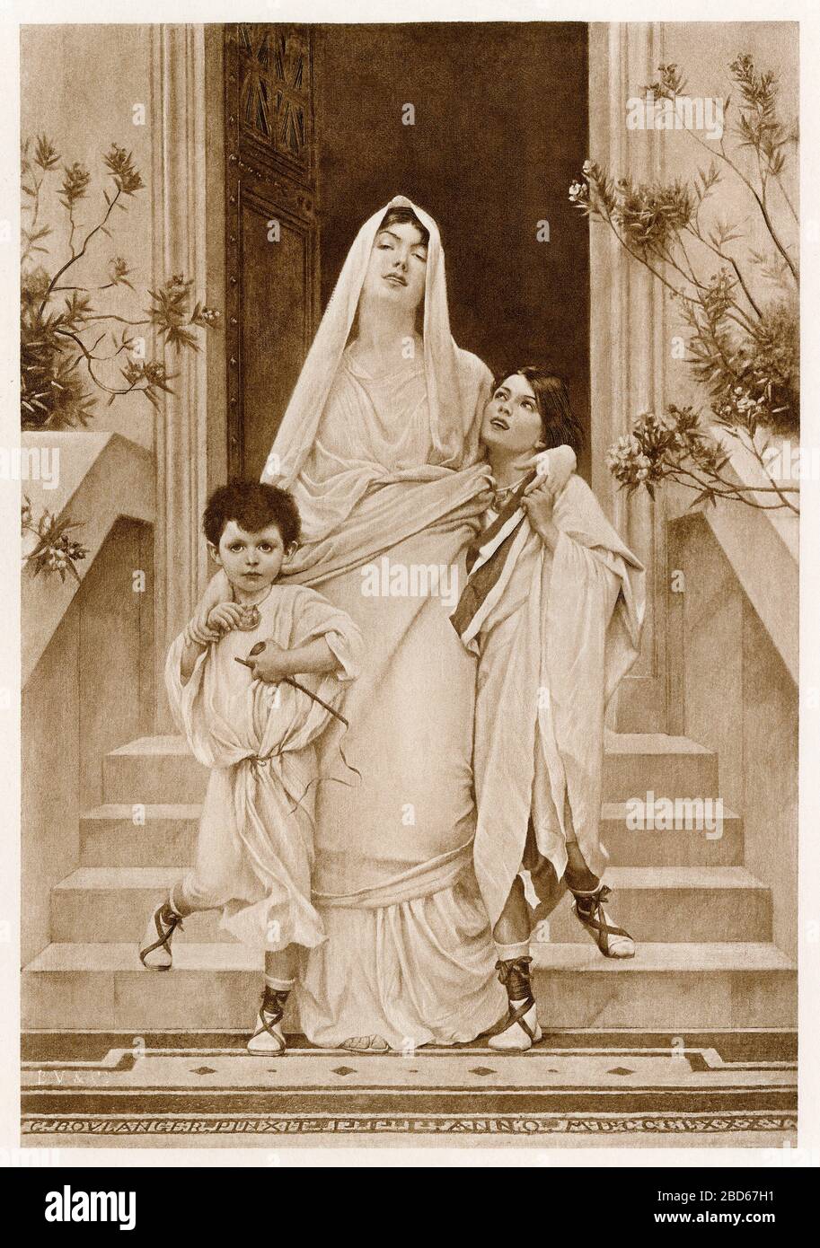 Cornelia avec ses fils, Tiberius et Gaius Gratchi, Rome antique. Photogravure d'une illustration Banque D'Images