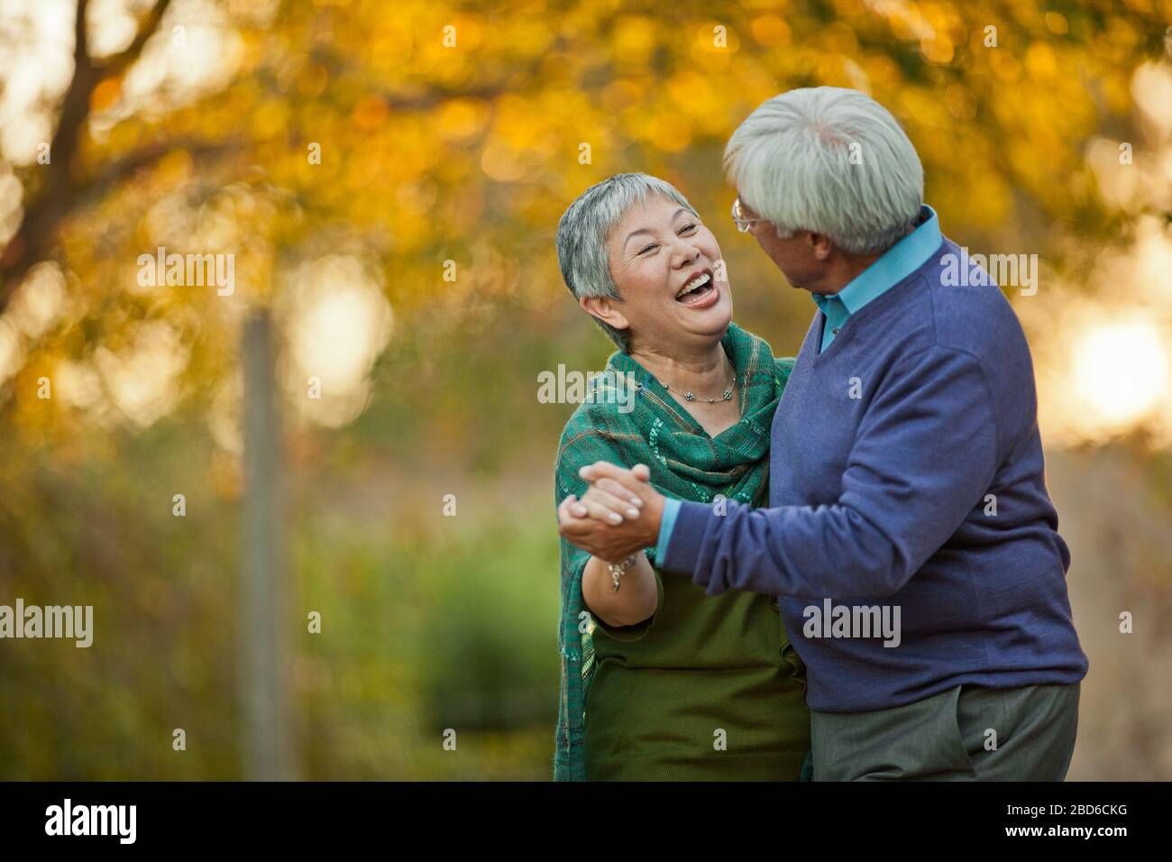 Happy senior couple joyeusement danser ensemble. Banque D'Images