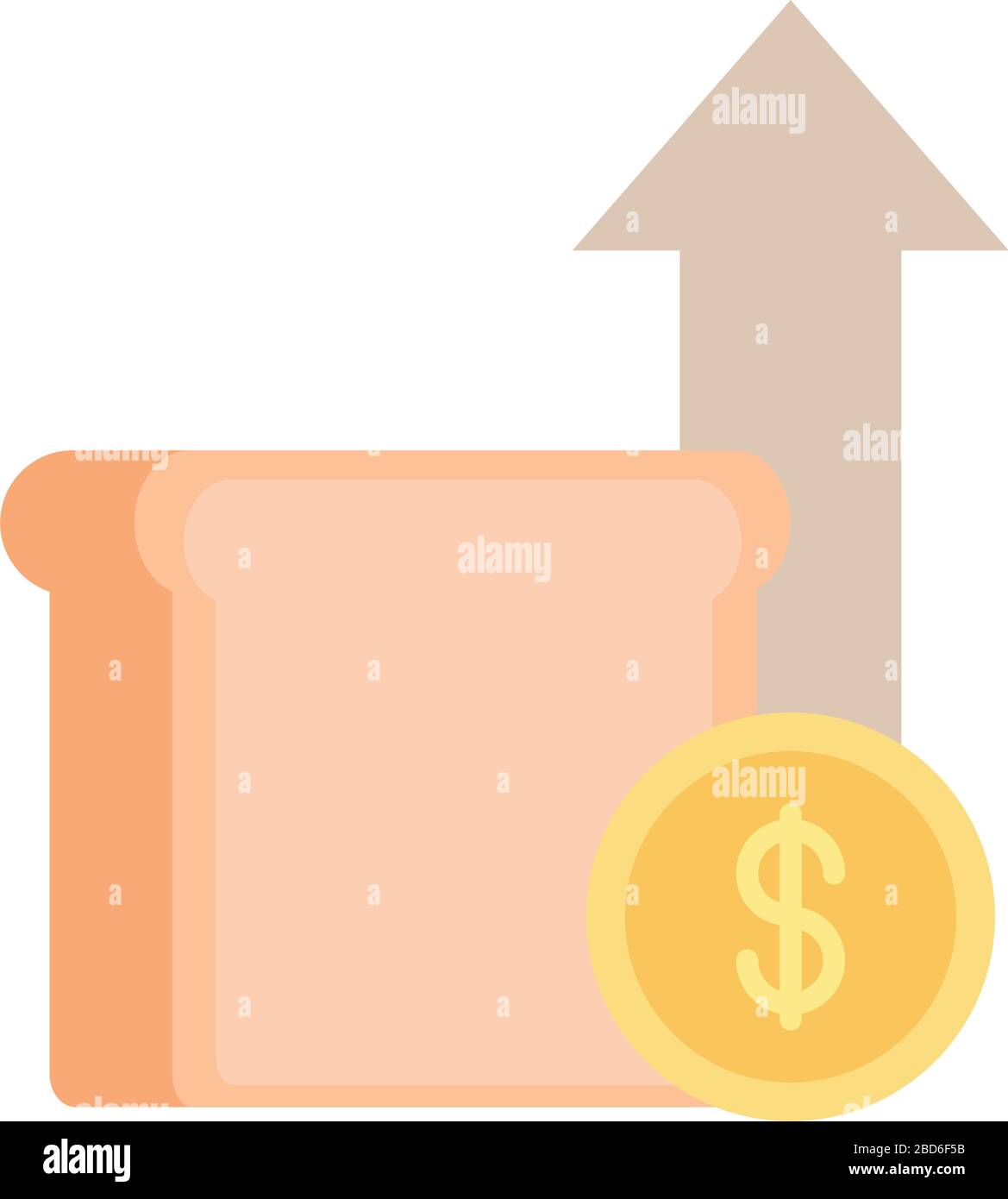 tranche de pain de l'argent de boulangerie flèche vers le haut, augmentation des prix de la nourriture, style plat icône illustration vectorielle Illustration de Vecteur