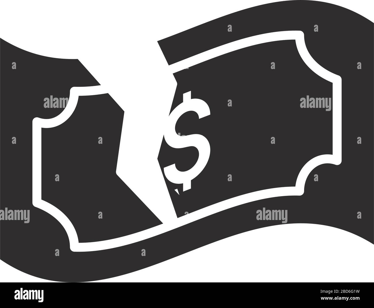 brisée monnaie billets économie de crise commerciale, prix du pétrole crash illustration vectorielle silhouette icône Illustration de Vecteur