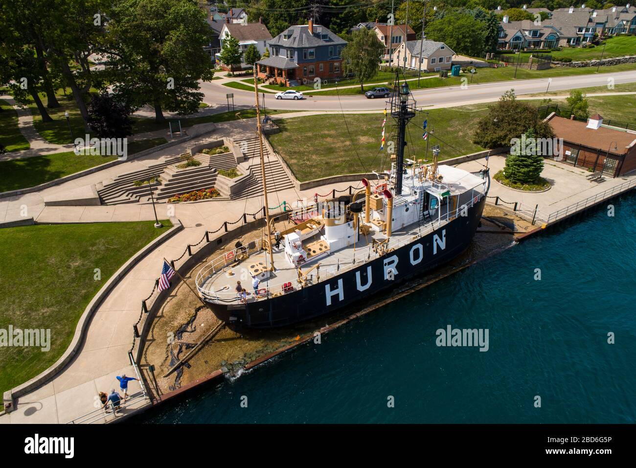 Le phare historique Huron s'embarque sur la rivière Sainte-claire au port huron michiga sur le lac huron Banque D'Images