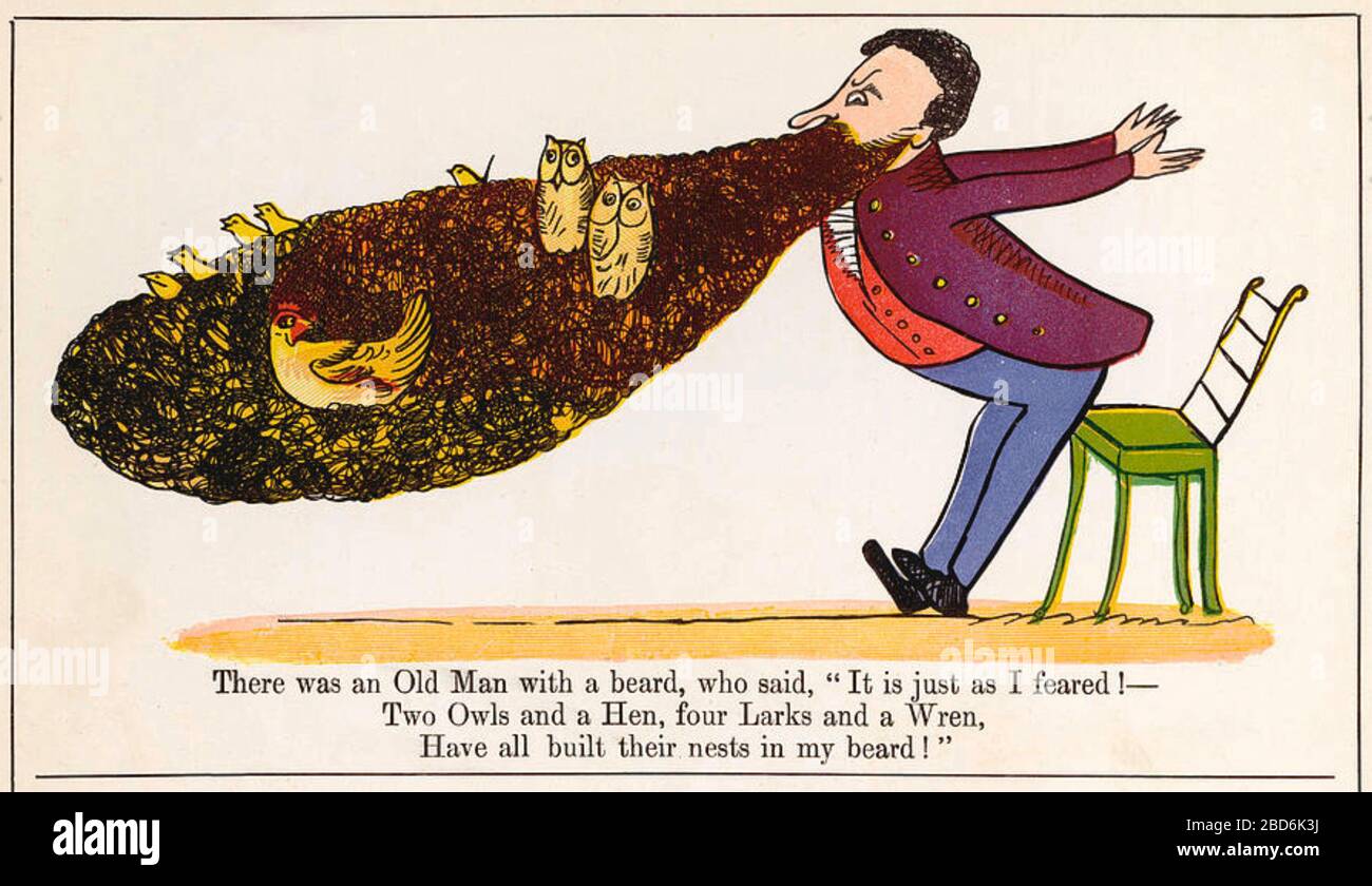 EDWARD LEAR (1812-1888) artiste anglais. Version colorée de son vieil homme avec une barbe de 1888 UN livre de absurdité Banque D'Images