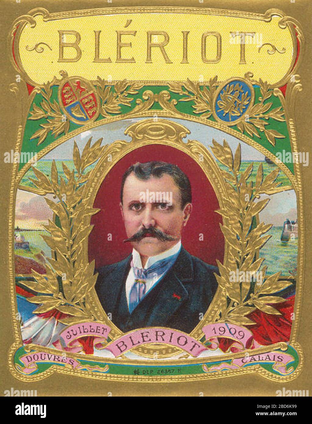 LOUIS BLERIOT (1872-1936) aviateur pionnier français et inventeur.Illustration célébrant son passage en 1909 de la Manche Banque D'Images