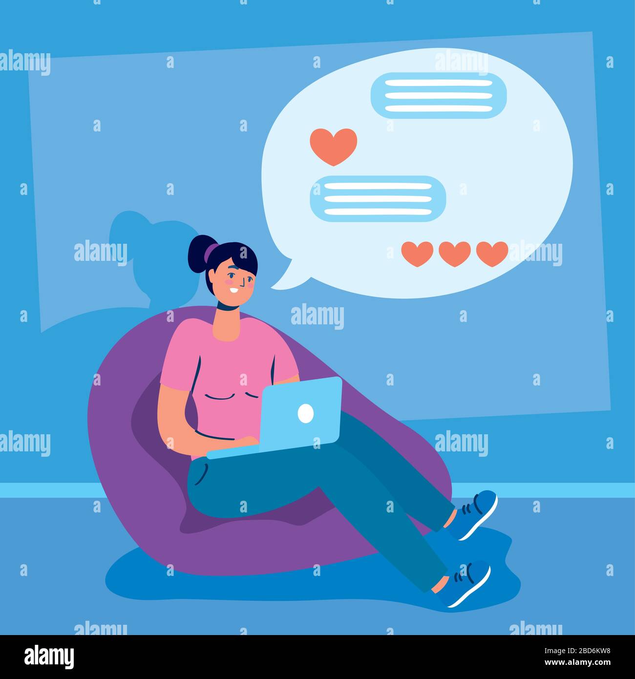 femme utilisant la technologie des réseaux sociaux portables Illustration de Vecteur