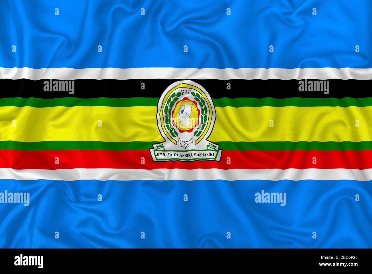 Drapeau de la Communauté de l'Afrique de l'est sur fond de tissu de soie ondulé. Banque D'Images