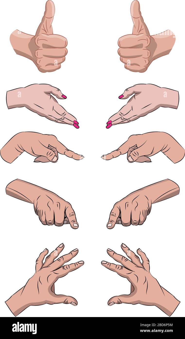 Jeu de vecteurs de mains pointant. Collection de mains paumes et gestes de pointage Illustration de Vecteur