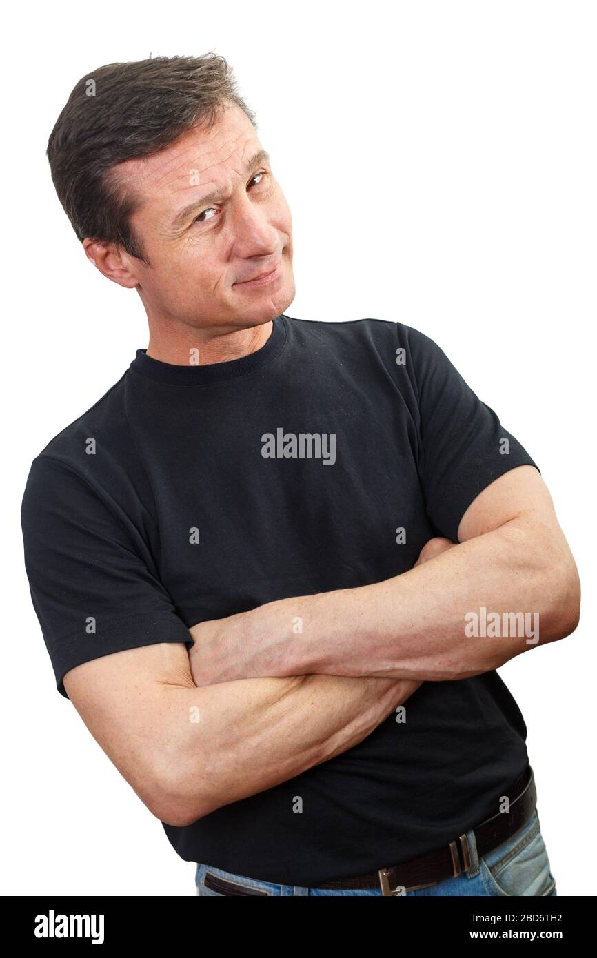 Portrait d'un homme émotionnel mûr, isolé sur un fond blanc Banque D'Images