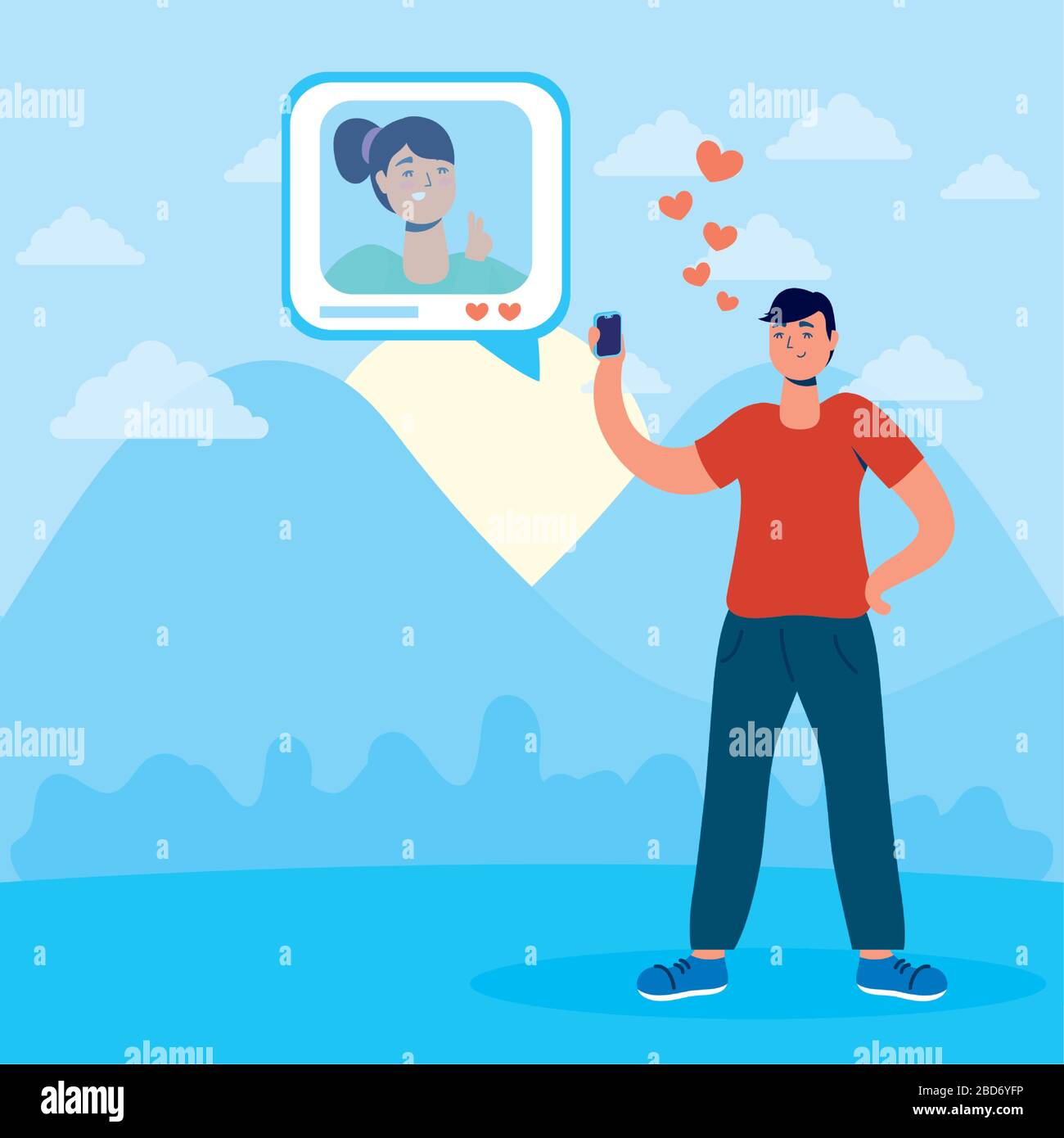 homme utilisant la technologie des réseaux sociaux de smartphone Illustration de Vecteur