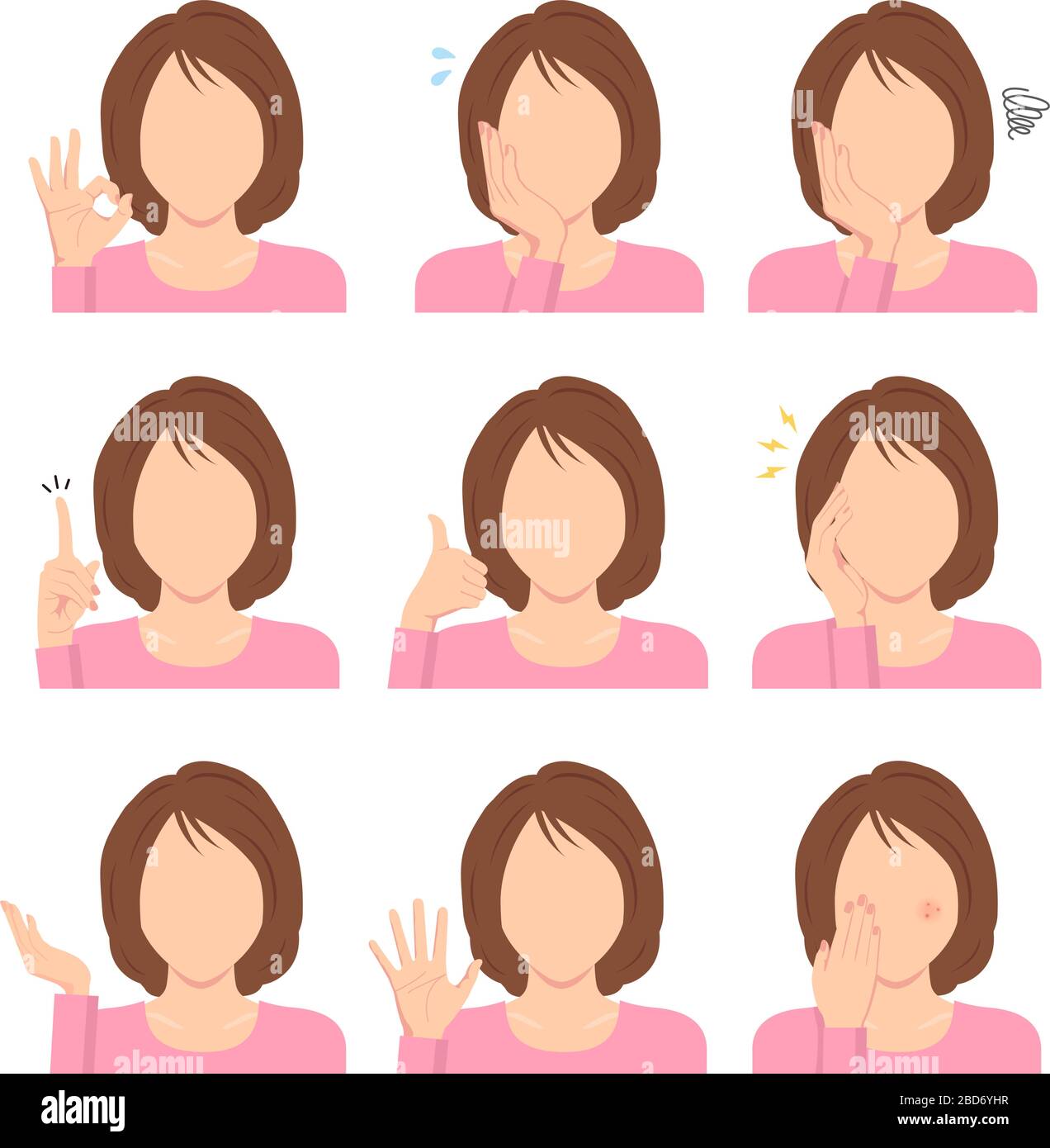 Jeu d'illustrations vectorielles jeunes femmes sans visage / variation des gestes de la main. Illustration de Vecteur