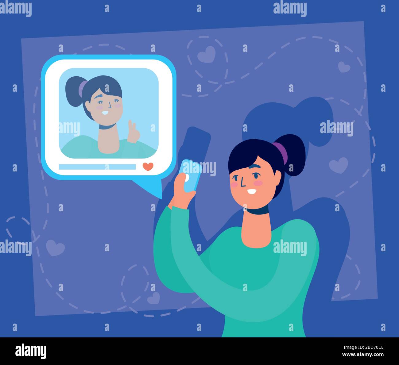 femme utilisant la technologie des réseaux sociaux de smartphone Illustration de Vecteur