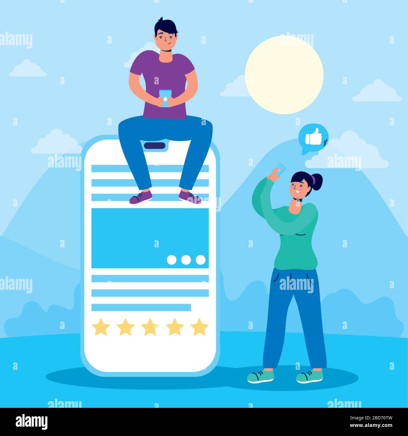 couple utilisant la technologie des réseaux sociaux de smartphone Illustration de Vecteur
