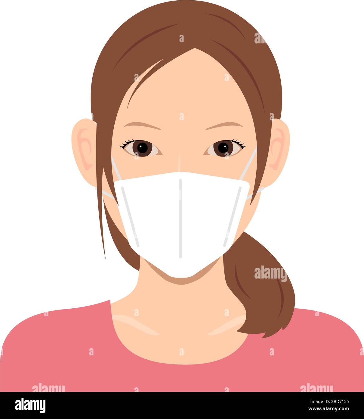 Jeune femme asiatique (haut du corps ) portant une illustration vectorielle masque / prévention du coronavirus (fièvre du foin de l'influenza, etc.). Illustration de Vecteur