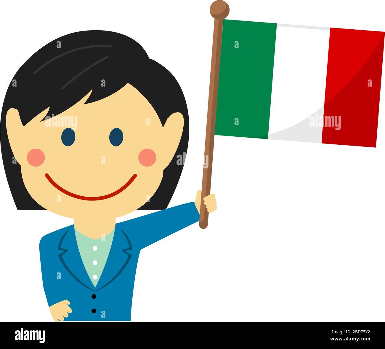 Femme d'affaires de dessin animé avec drapeaux nationaux / Italie . Illustration vectorielle plate. Illustration de Vecteur