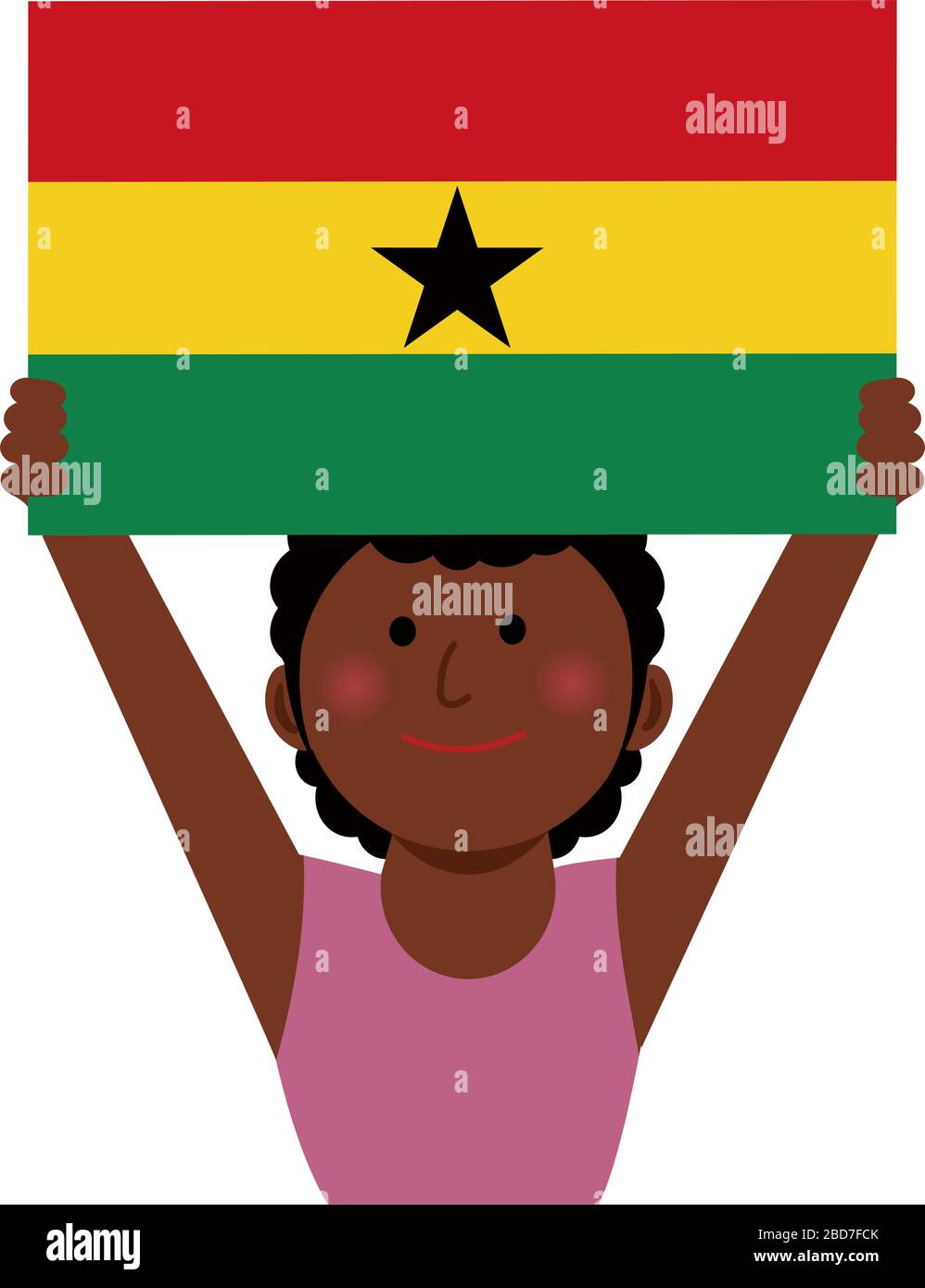 Femme de dessin animé avec drapeaux nationaux / Ghana ( haut du corps). Illustration vectorielle plate. Illustration de Vecteur