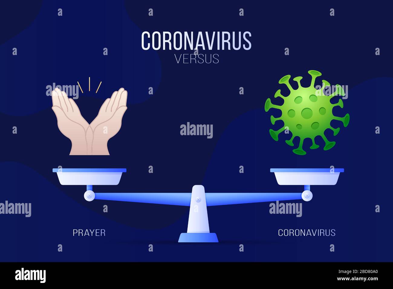 Illustration du coronavirus ou du vecteur de prière. Le concept créatif des échelles et contre, d'un côté de l'échelle se trouve un virus covid-19 et de l'autre prier Illustration de Vecteur