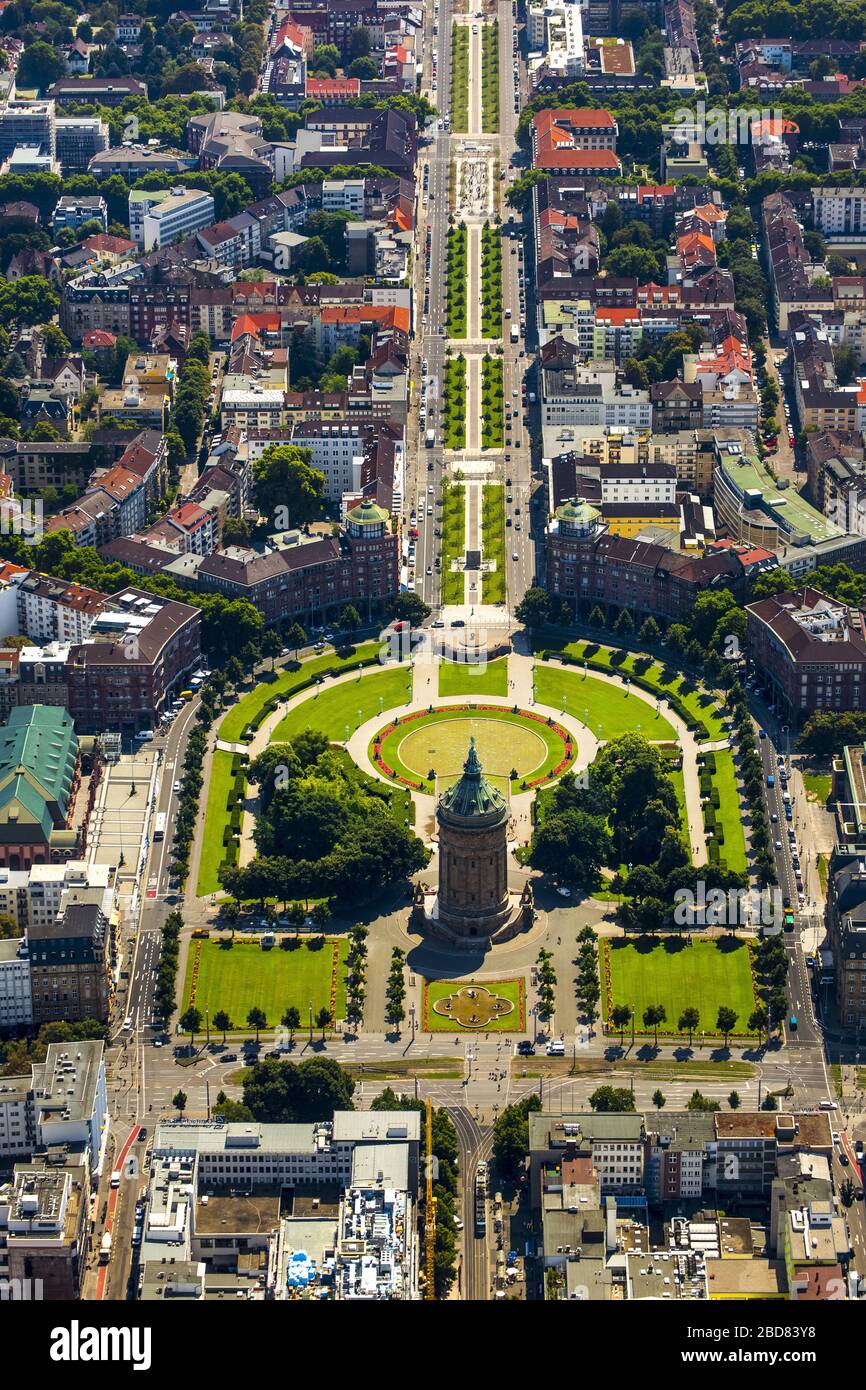 , Parc de la Ville à la Tour d'eau place Friedrich à Mannheim, 24.07.2014, vue aérienne, Allemagne, Bade-Wuerttemberg, Mannheim Banque D'Images