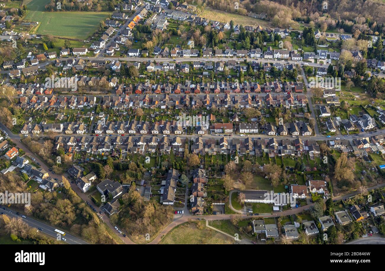 Quartier résidentiel de Mausegattsiedlung avec ses maisons historiques et ses jardins d'arrière-cour, 24.02.2014, vue aérienne, Allemagne, Rhénanie-du-Nord-Westphalie, Ruhr Area, Muel Banque D'Images