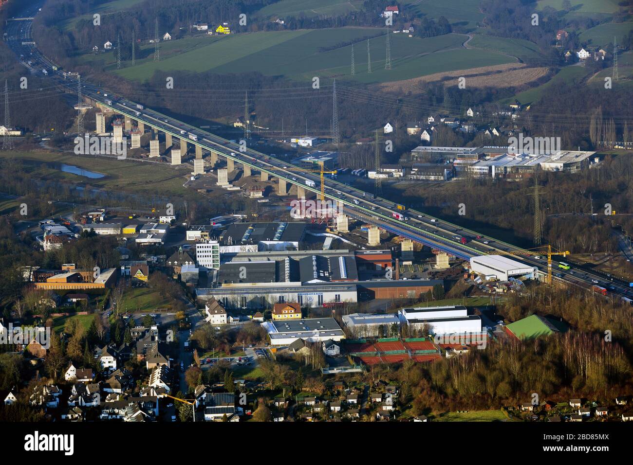 , site de construction du pont Lenne de l'A46 à Hagen, 12.02.2015, vue aérienne, Allemagne, Rhénanie-du-Nord-Westphalie, région de la Ruhr, Hagen Banque D'Images