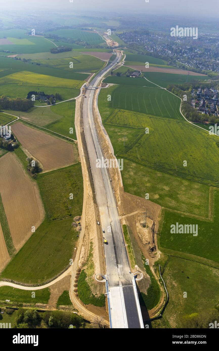 , chantier de construction d'une autoroute de 44 entre Velbert et Heiligenhaus, 24.04.2015, vue aérienne, Allemagne, Rhénanie-du-Nord-Westphalie, Bergisches Land, Heiligenhafen Banque D'Images