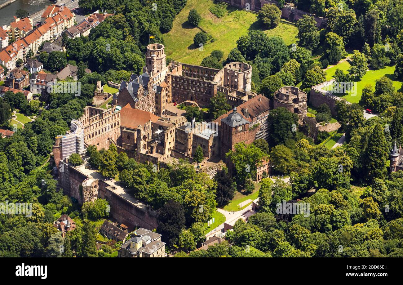 , Château d'Heidelberg, 15.07.2014, vue aérienne, Allemagne, Bade-Wurtemberg, Heidelberg Banque D'Images