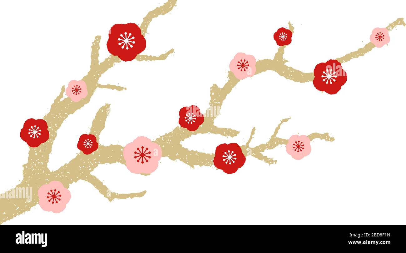 Illustration de fleurs de prune et d'arbre pour la carte de vœux du nouvel an Illustration de Vecteur