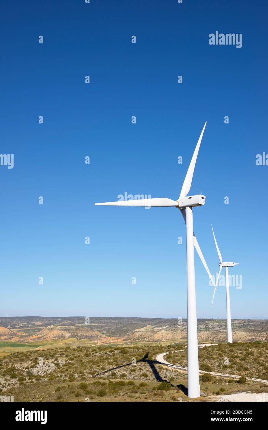 Les moulins à vent pour la production d'électricité en Espagne. Banque D'Images