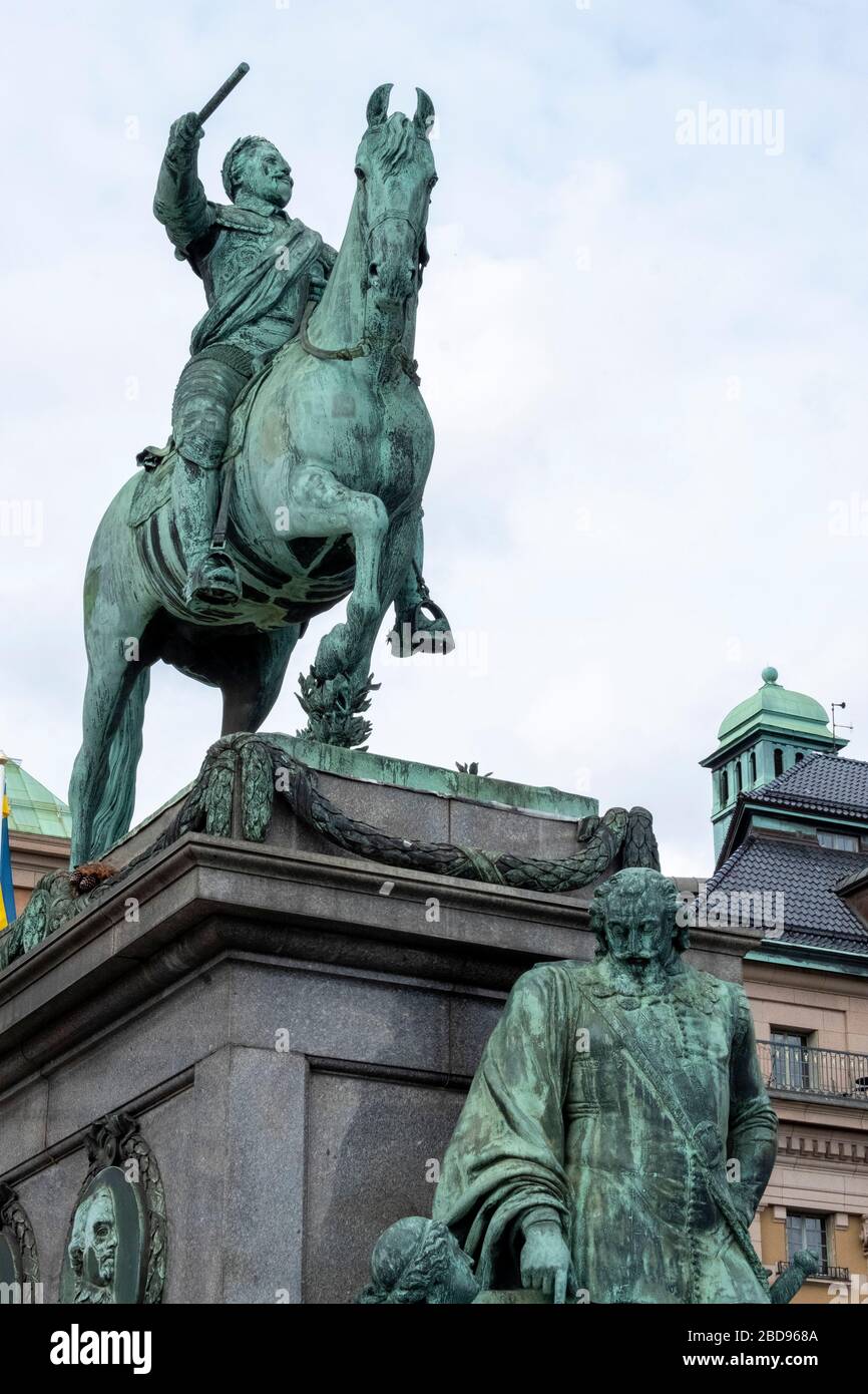 Statue équestre Gustav II Adolfs à Stockholm, Suède, Europe Banque D'Images
