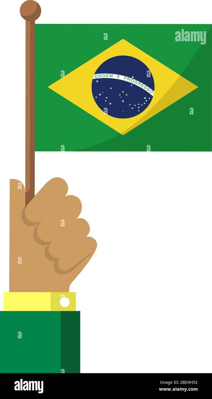 Tenir le drapeau national à portée de main , illustration vectorielle plate / Brésil Illustration de Vecteur