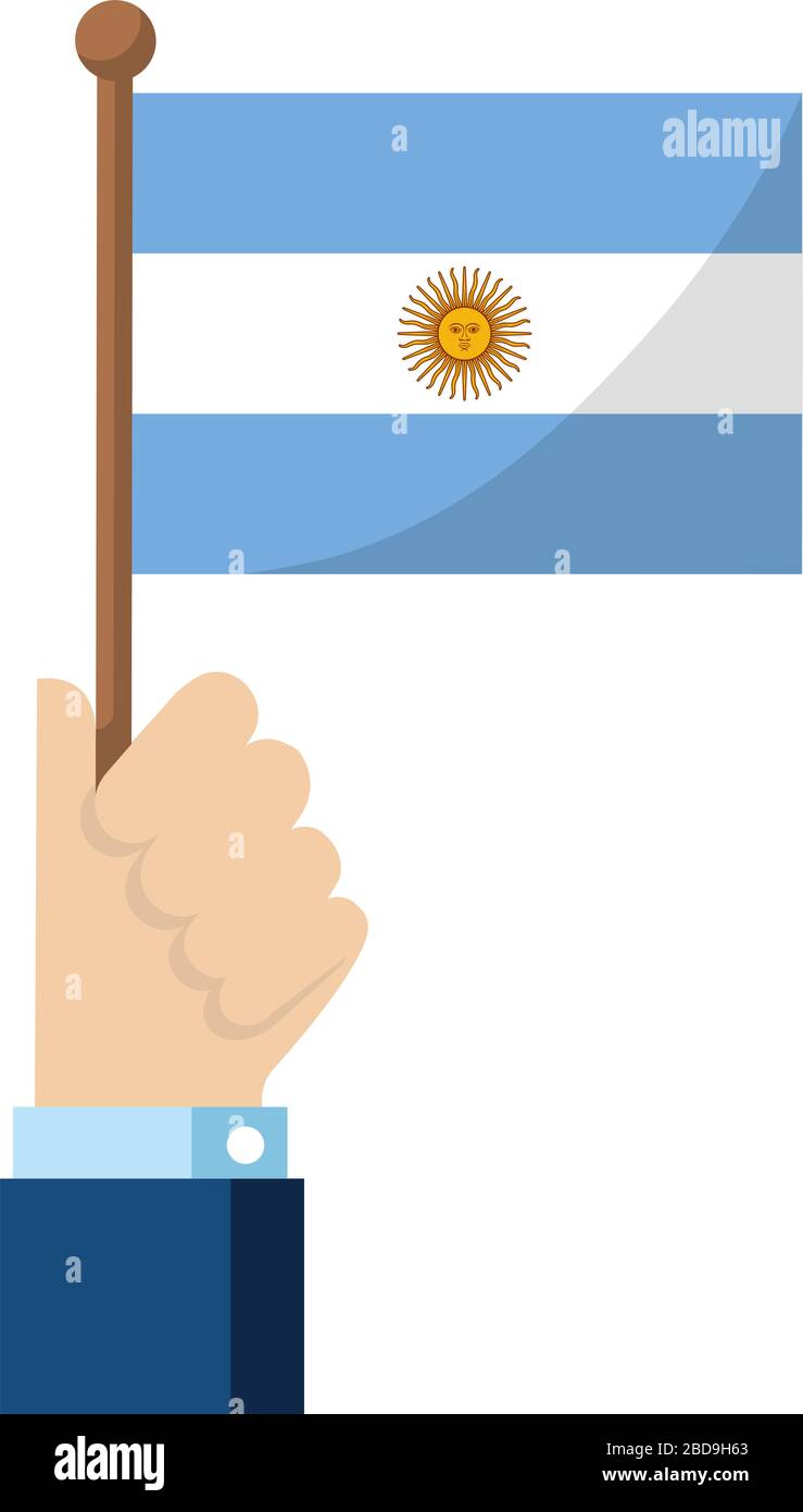 Tenir le drapeau national en main , illustration vectorielle plate / Argentine Illustration de Vecteur