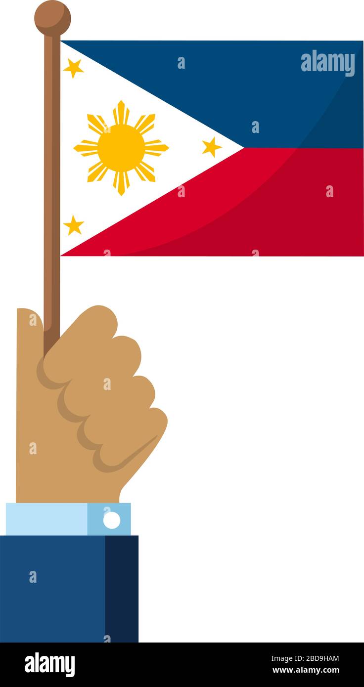 Tenir le drapeau national en main , illustration vectorielle plate / Philippines Illustration de Vecteur