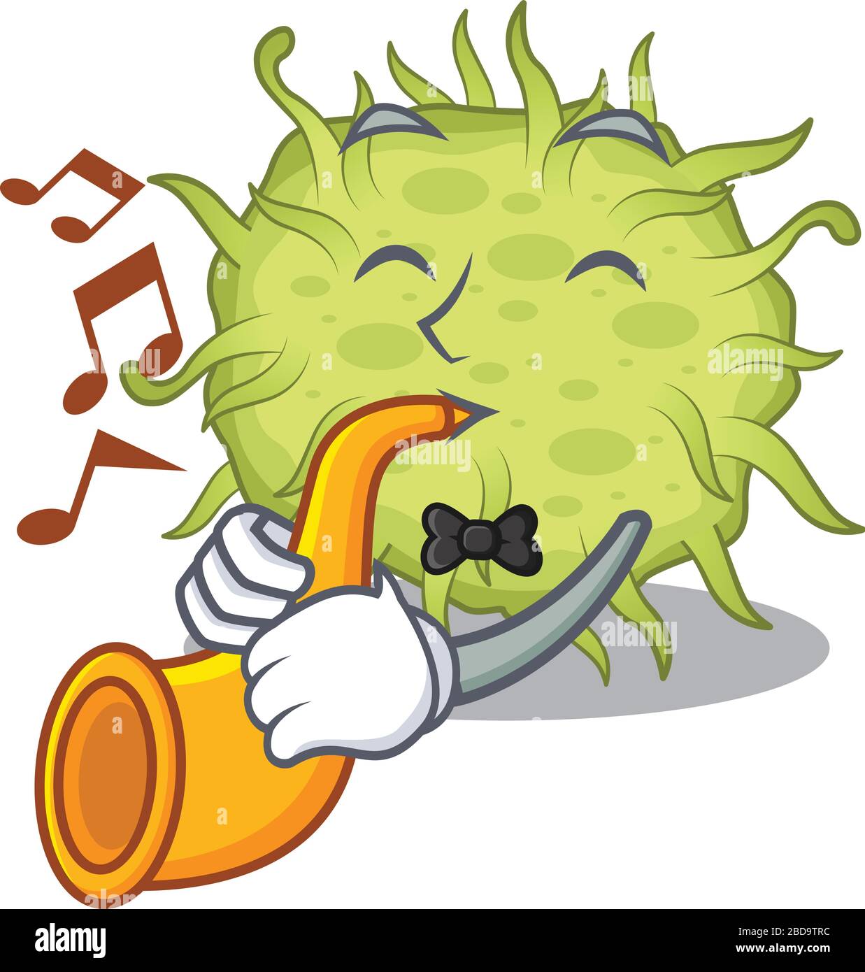 Musicien talentueux de bactéries coccus dessin de dessin de dessin animé jouant une trompette Illustration de Vecteur
