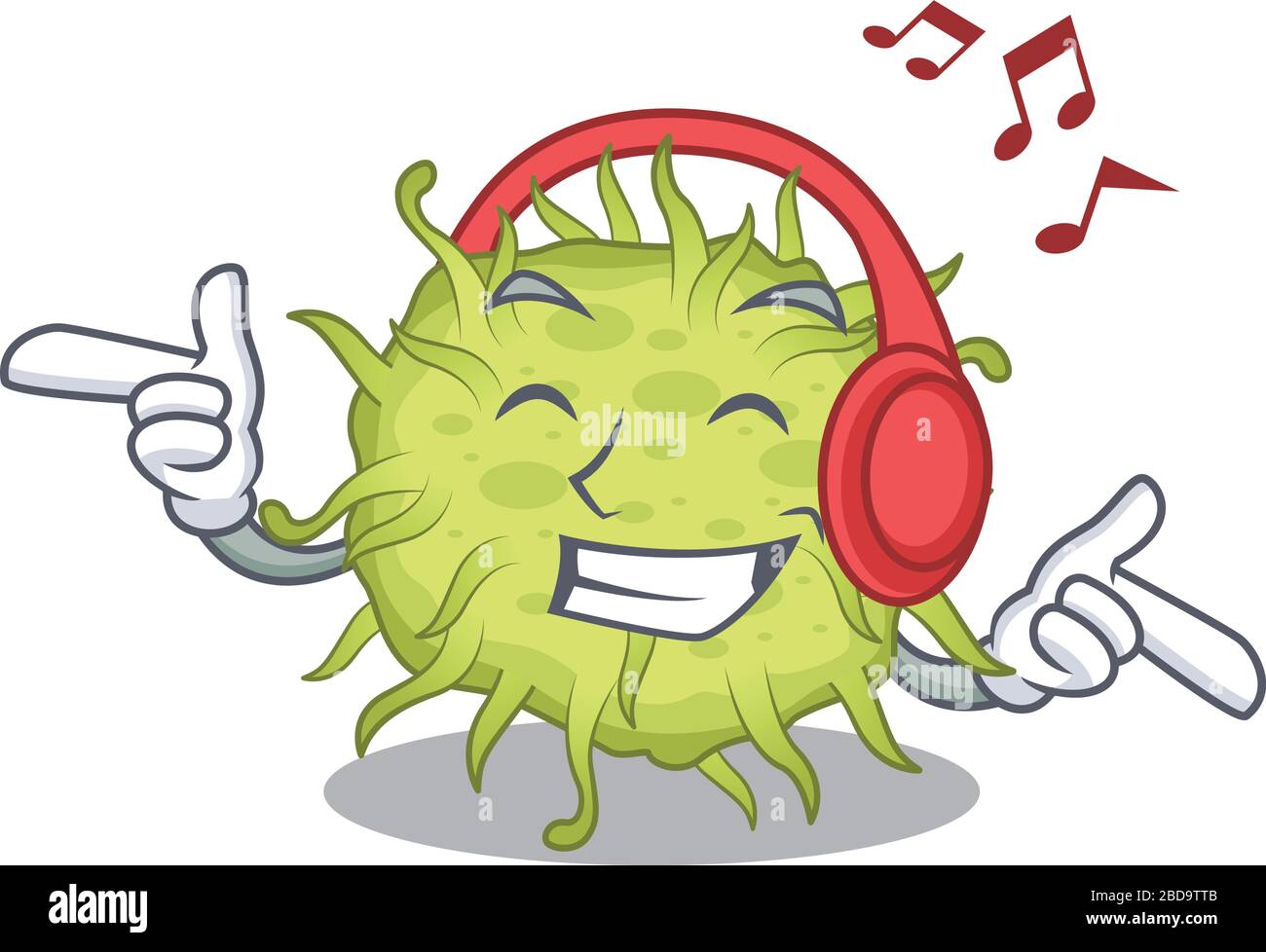 Bactéries coccus Cartoon concept écouter de la musique Illustration de Vecteur