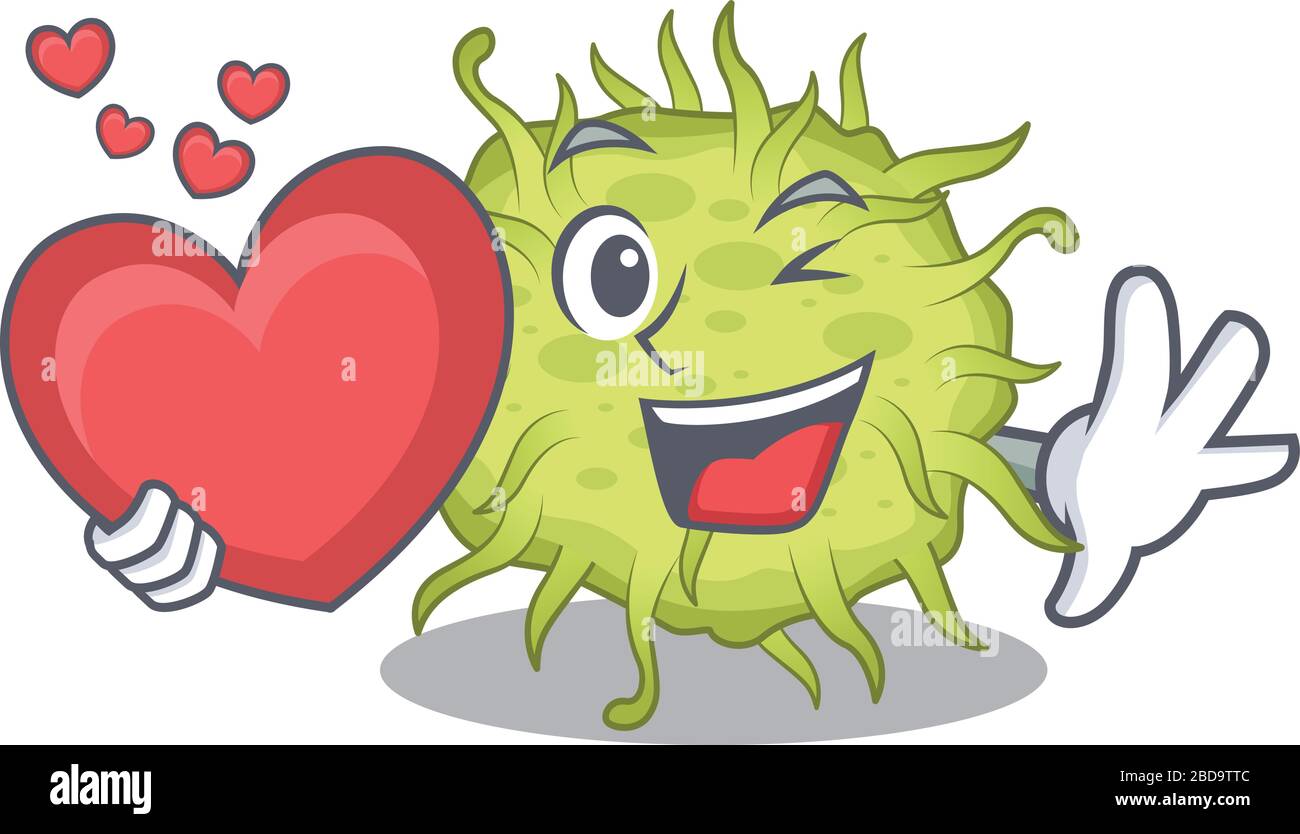 Une bactérie douce coccus style de personnage de dessin animé avec un coeur Illustration de Vecteur