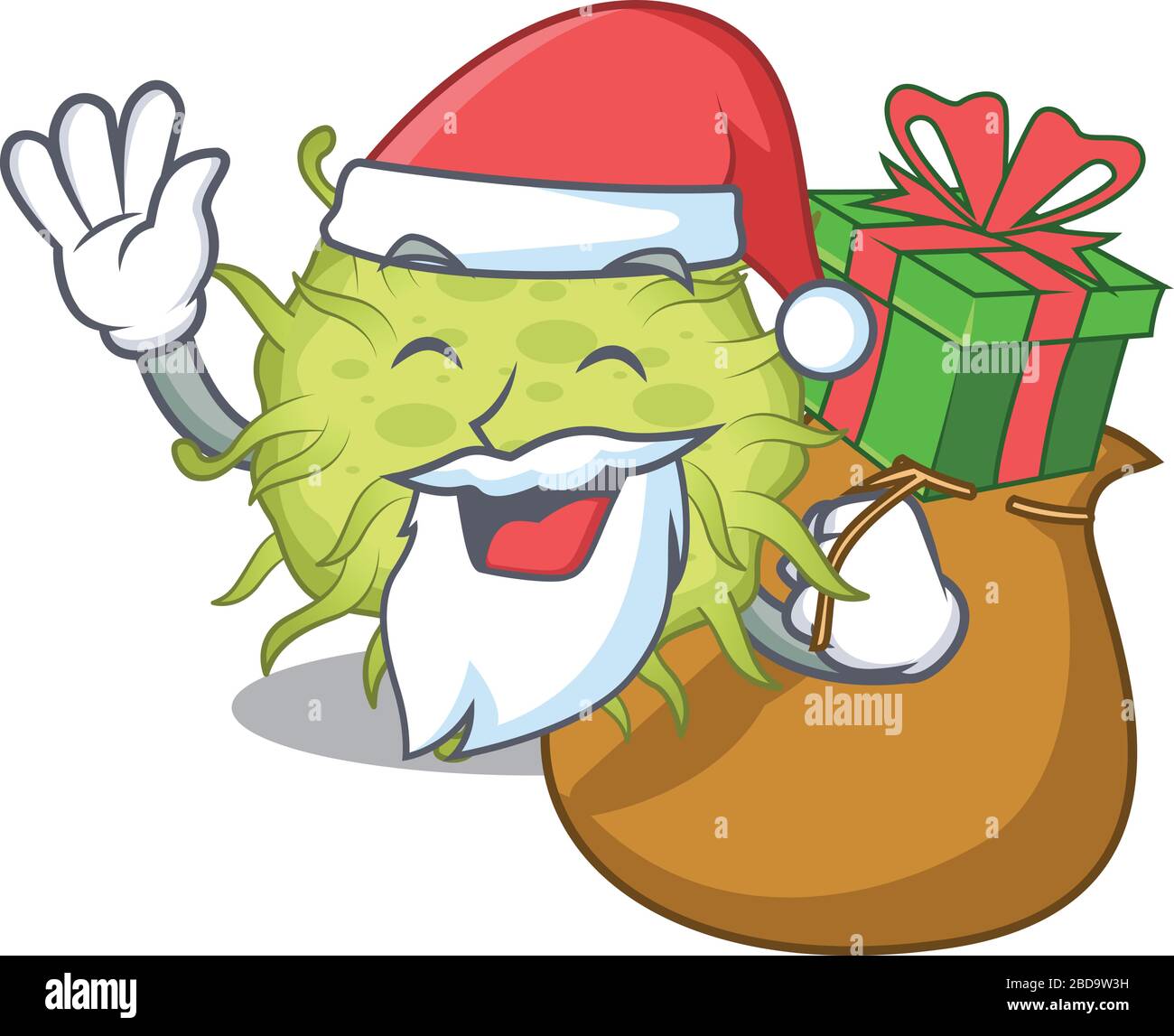 Dessin animé de bactéries coccus Santa avec cadeau de Noël Illustration de Vecteur
