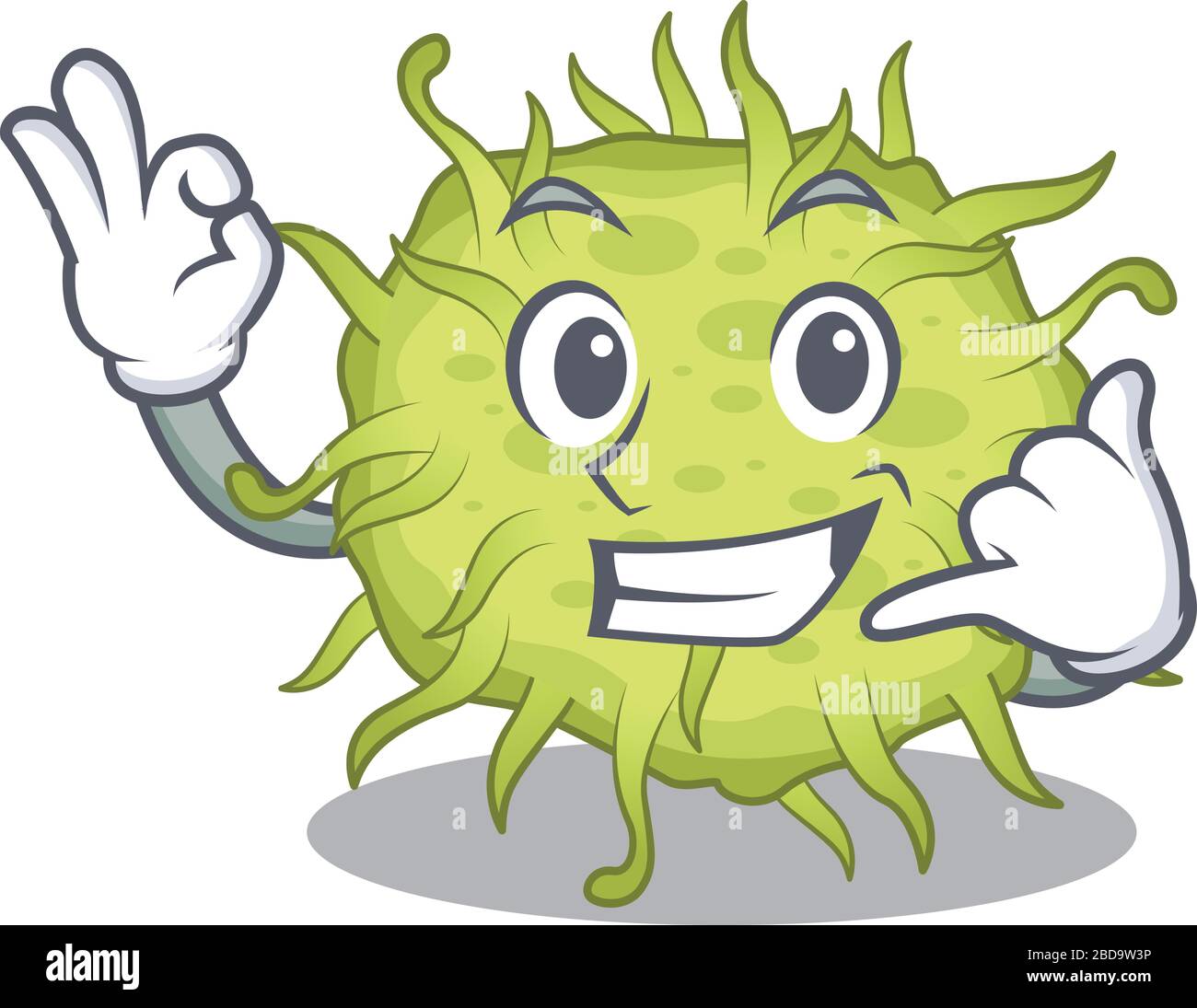 Dessin de dessin animé de bactéries coccus avec m'appeler le geste drôle Illustration de Vecteur