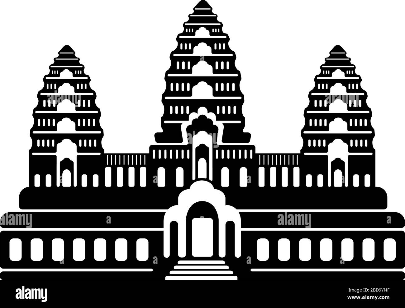 Angkor Wat - Cambodge / bâtiments de renommée mondiale illustration vectorielle monochrome. Illustration de Vecteur