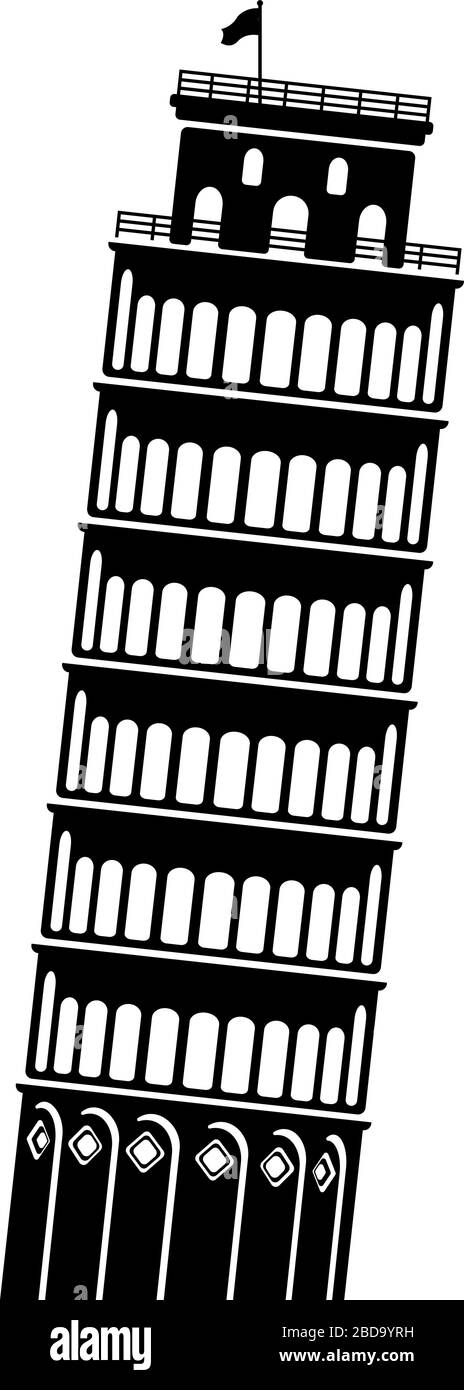 Tour penchée de Pise - Italie / bâtiments de renommée mondiale illustration vectorielle monochrome. Illustration de Vecteur