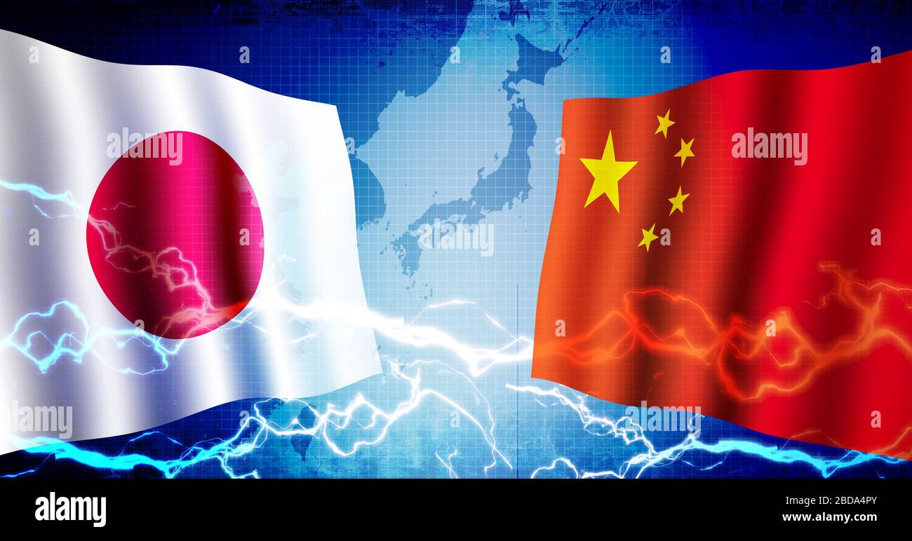 Confrontation politique entre le Japon et la Chine / toile de bannière illustration de fond Banque D'Images