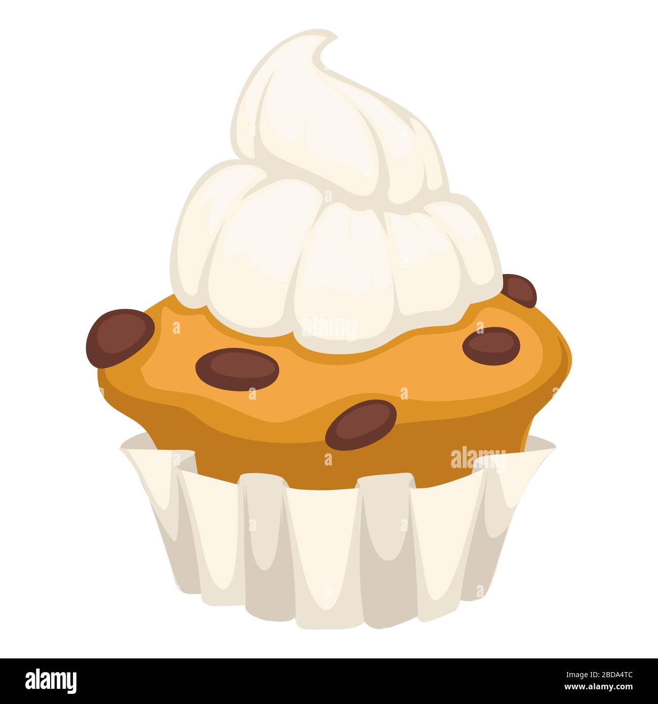 Cupcake avec raisins secs au chocolat et vecteur de crème fouettée Illustration de Vecteur