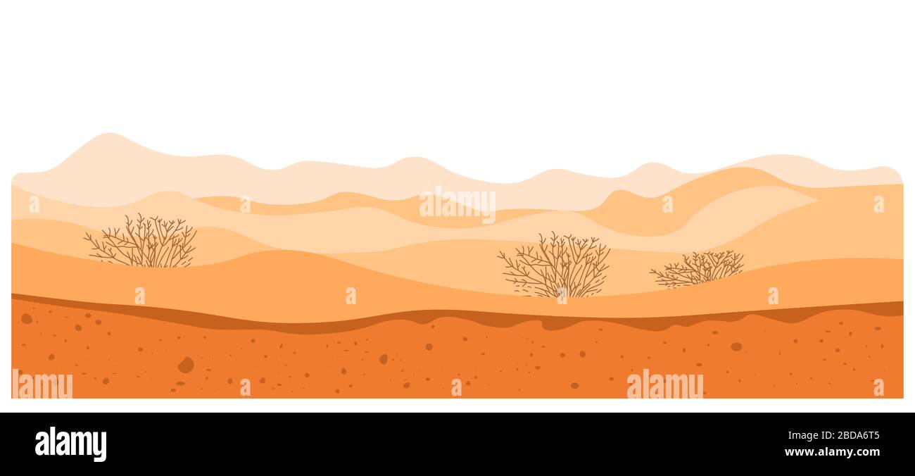 Paysage désertique, climat sec dans le relief sablonneux du sol Illustration de Vecteur