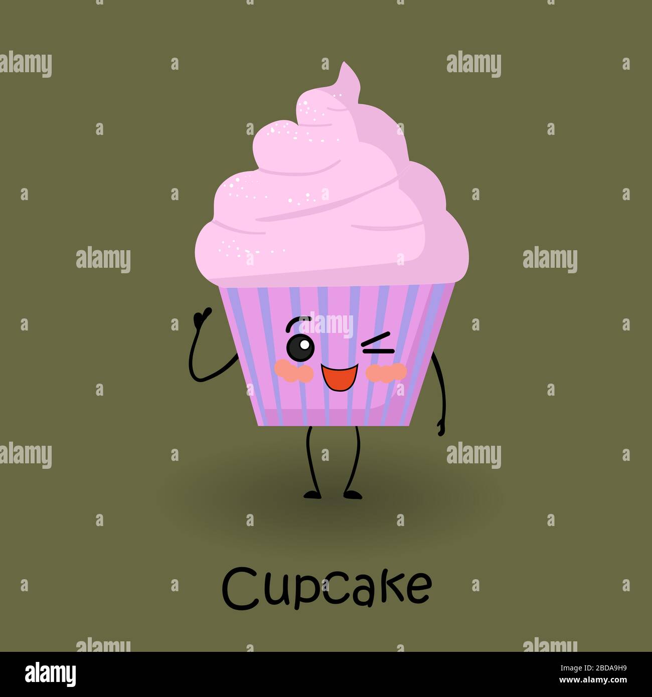 Mignon Gateau De Dessin Anime Muffin Ou Cupcake Avec Les Yeux Et Un Sourire Image Vectorielle Stock Alamy