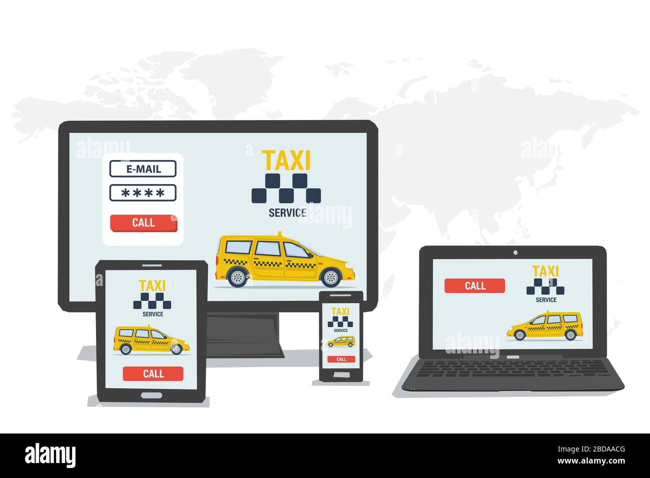 Appel en taxi sur les écrans des gadgets Illustration de Vecteur