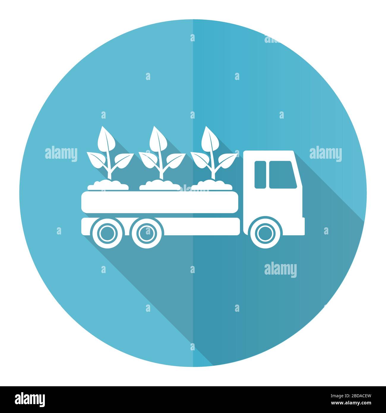 Icône vecteur de conception plate ronde bleue de camion isolée sur fond blanc, illustration de livraison de plantes et d'arbres dans eps 10 Illustration de Vecteur